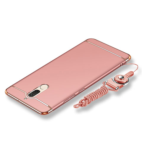 Funda Bumper Lujo Marco de Metal y Plastico Carcasa con Lanyard para Huawei Rhone Oro Rosa