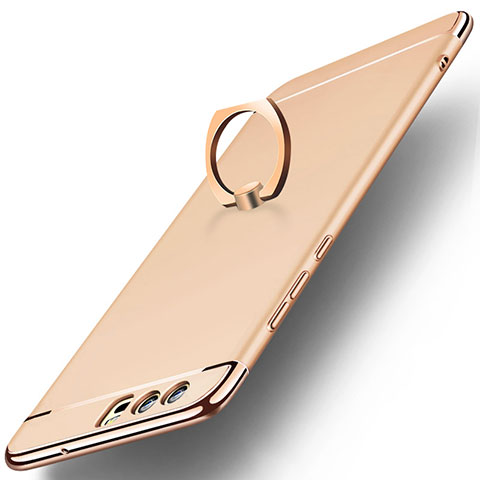 Funda Bumper Lujo Marco de Metal y Plastico con Anillo de dedo Soporte A01 para Huawei P10 Oro