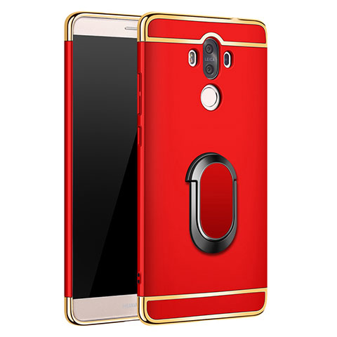 Funda Bumper Lujo Marco de Metal y Plastico con Anillo de dedo Soporte A03 para Huawei Mate 9 Rojo