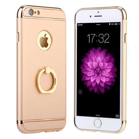 Funda Bumper Lujo Marco de Metal y Plastico con Anillo de dedo Soporte A05 para Apple iPhone 6 Plus Oro