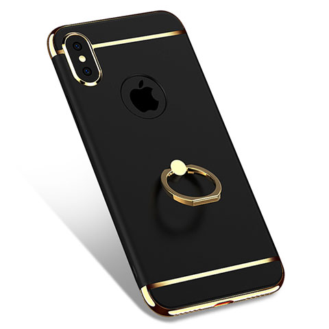 Funda Bumper Lujo Marco de Metal y Plastico con Anillo de dedo Soporte F02 para Apple iPhone Xs Max Negro