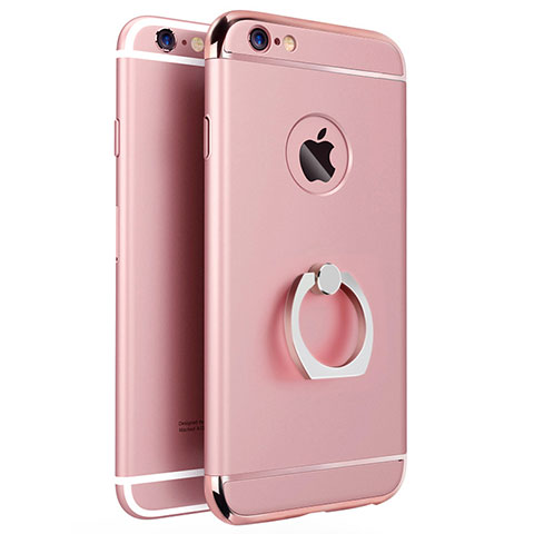 Funda Bumper Lujo Marco de Metal y Plastico con Anillo de dedo Soporte para Apple iPhone 6 Plus Rosa