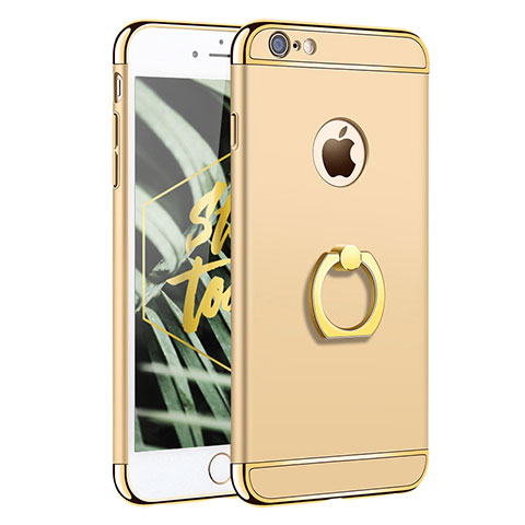 Funda Bumper Lujo Marco de Metal y Plastico con Anillo de dedo Soporte para Apple iPhone 6S Plus Oro