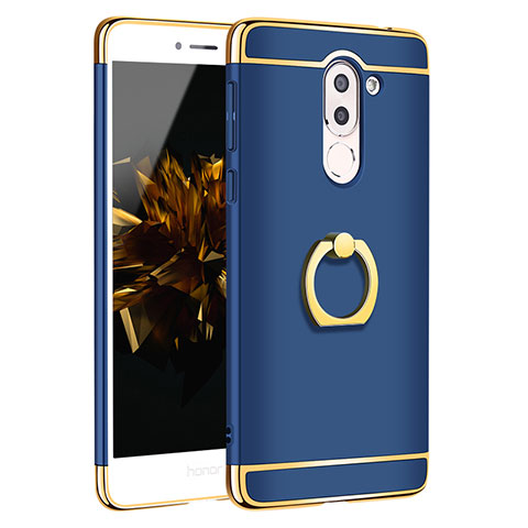 Funda Bumper Lujo Marco de Metal y Plastico con Anillo de dedo Soporte para Huawei Honor 6X Azul