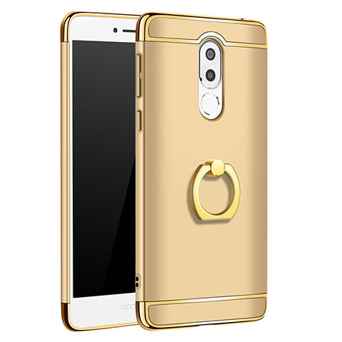 Funda Bumper Lujo Marco de Metal y Plastico con Anillo de dedo Soporte para Huawei Honor 6X Oro