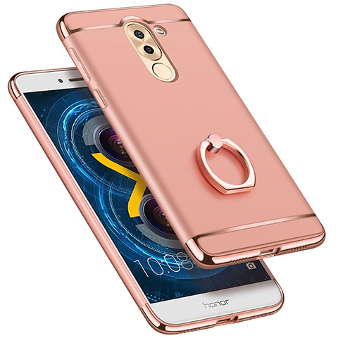 Funda Bumper Lujo Marco de Metal y Plastico con Anillo de dedo Soporte para Huawei Honor 6X Oro Rosa