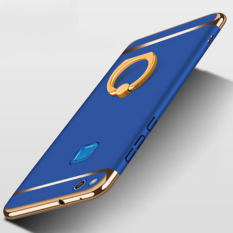 Funda Bumper Lujo Marco de Metal y Plastico con Anillo de dedo Soporte para Huawei P9 Lite (2017) Azul