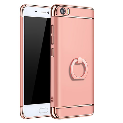 Funda Bumper Lujo Marco de Metal y Plastico con Anillo de dedo Soporte para Xiaomi Mi 5 Oro Rosa