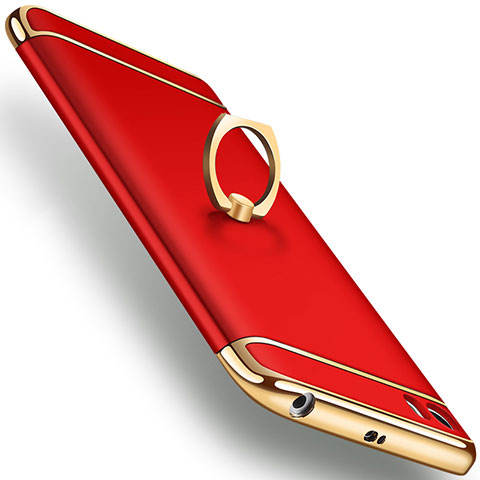 Funda Bumper Lujo Marco de Metal y Plastico con Anillo de dedo Soporte para Xiaomi Mi 5 Rojo