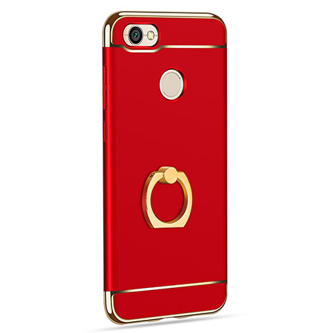 Funda Bumper Lujo Marco de Metal y Plastico con Anillo de dedo Soporte para Xiaomi Redmi Note 5A High Edition Rojo