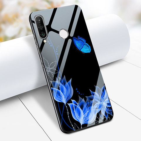 Funda Bumper Silicona Espejo Flores Carcasa A01 para Huawei Nova 4e Azul