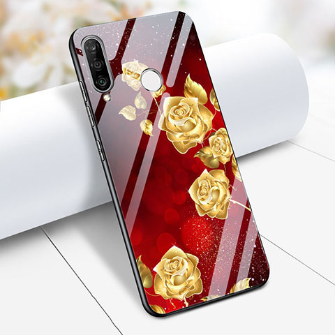 Funda Bumper Silicona Espejo Flores Carcasa para Huawei Nova 4e Rojo