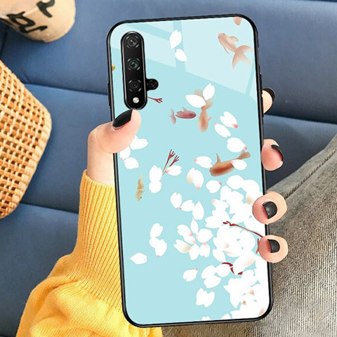 Funda Bumper Silicona Espejo Flores Carcasa para Huawei Nova 5T Cian