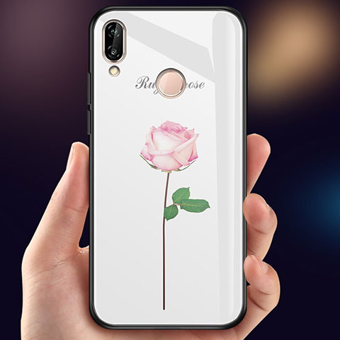 Funda Bumper Silicona Espejo Flores Carcasa para Huawei P Smart (2019) Rosa