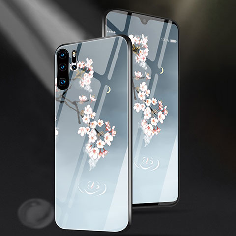 Funda Bumper Silicona Espejo Flores Carcasa para Huawei P30 Pro New Edition Azul Cielo