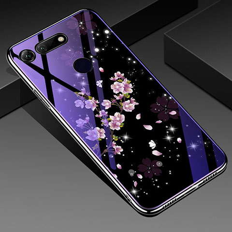 Funda Bumper Silicona Gel Espejo Flores Carcasa K01 para Huawei Honor V20 Morado