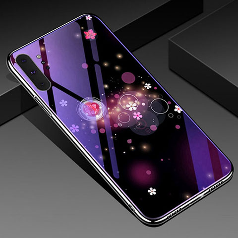 Funda Bumper Silicona Gel Espejo Flores Carcasa K01 para Samsung Galaxy Note 10 Plus 5G Morado