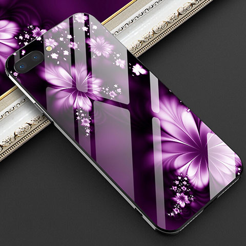 Funda Bumper Silicona Gel Espejo Flores Carcasa M03 para Oppo K1 Morado