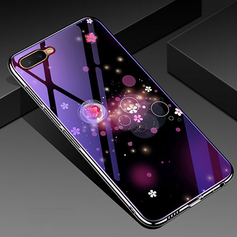 Funda Bumper Silicona Gel Espejo Flores Carcasa M04 para Oppo K1 Morado