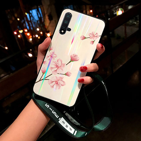 Funda Bumper Silicona Gel Espejo Flores Carcasa para Huawei Nova 5 Rosa