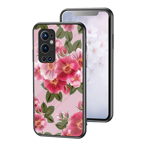 Funda Bumper Silicona Gel Espejo Flores Carcasa para OnePlus 9 Pro 5G Rojo