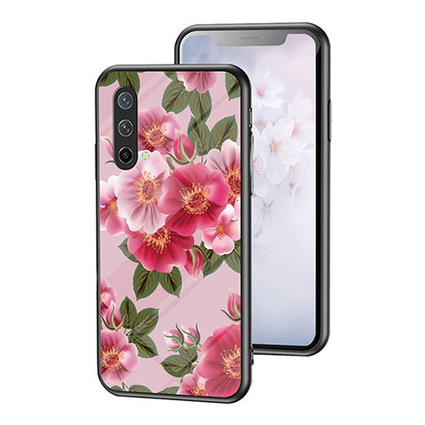 Funda Bumper Silicona Gel Espejo Flores Carcasa para OnePlus Nord CE 5G Rojo