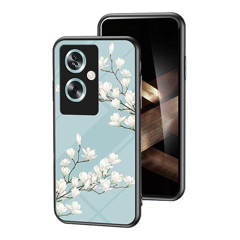 Funda Bumper Silicona Gel Espejo Flores Carcasa para Oppo A2 5G Cian