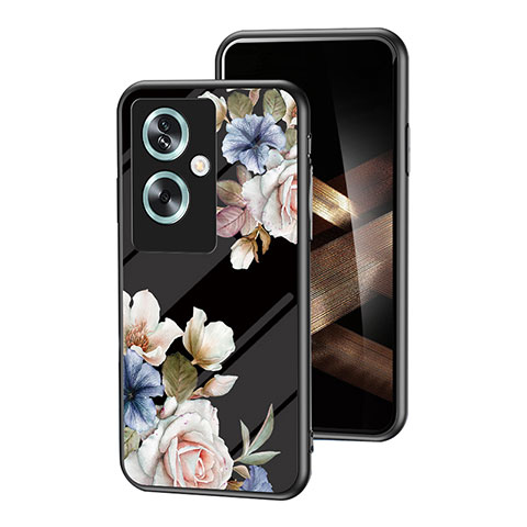 Funda Bumper Silicona Gel Espejo Flores Carcasa para Oppo A2 5G Negro