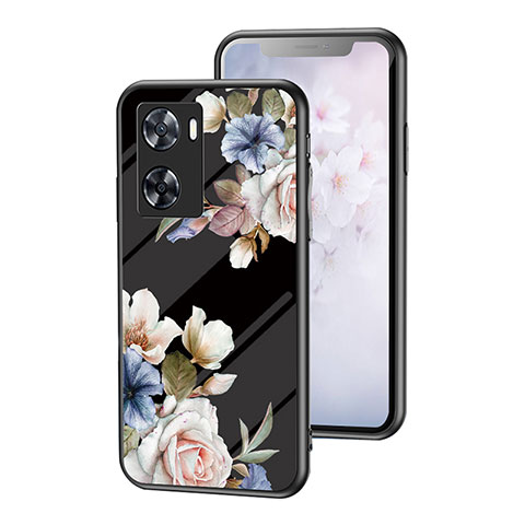 Funda Bumper Silicona Gel Espejo Flores Carcasa para Oppo A57 4G Negro