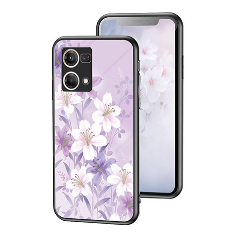 Funda Bumper Silicona Gel Espejo Flores Carcasa para Oppo F21 Pro 4G Purpura Claro