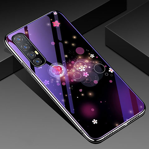 Funda Bumper Silicona Gel Espejo Flores Carcasa para Oppo Find X2 Neo Morado