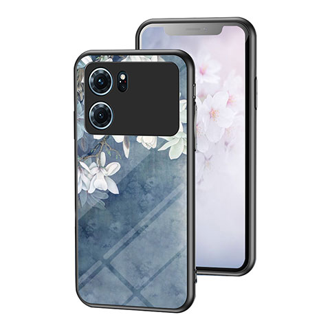 Funda Bumper Silicona Gel Espejo Flores Carcasa para Oppo K10 5G Azul