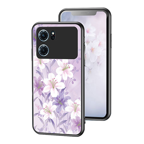 Funda Bumper Silicona Gel Espejo Flores Carcasa para Oppo K10 5G Purpura Claro