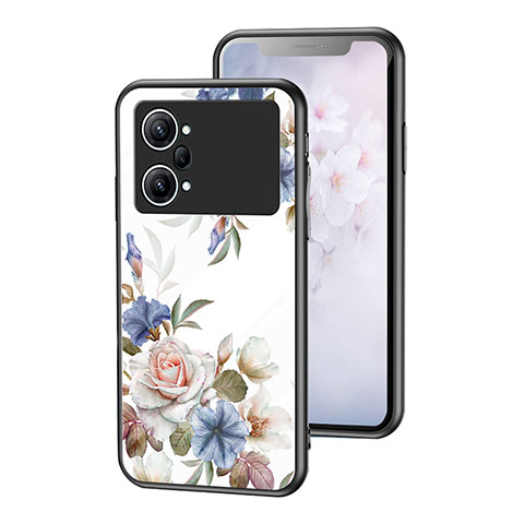 Funda Bumper Silicona Gel Espejo Flores Carcasa para Oppo K10 Pro 5G Blanco