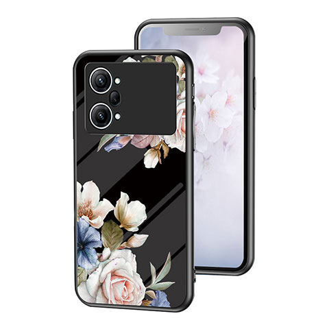 Funda Bumper Silicona Gel Espejo Flores Carcasa para Oppo K10 Pro 5G Negro