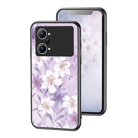 Funda Bumper Silicona Gel Espejo Flores Carcasa para Oppo K10 Pro 5G Purpura Claro