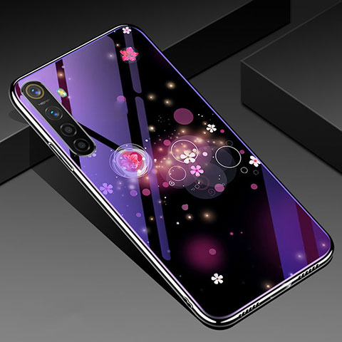 Funda Bumper Silicona Gel Espejo Flores Carcasa para Oppo K5 Morado