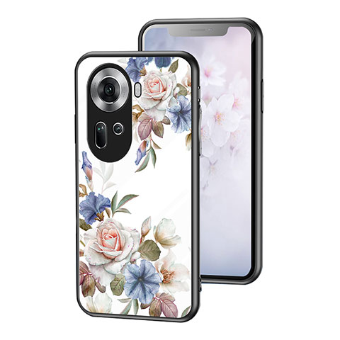 Funda Bumper Silicona Gel Espejo Flores Carcasa para Oppo Reno11 5G Blanco