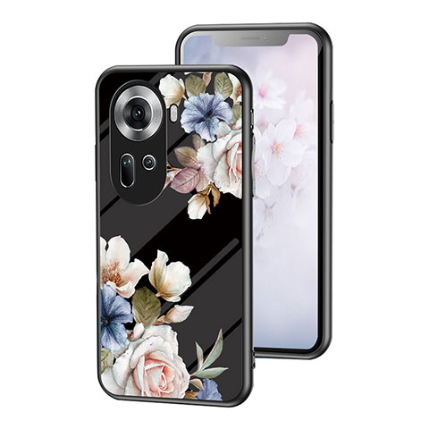 Funda Bumper Silicona Gel Espejo Flores Carcasa para Oppo Reno11 5G Negro