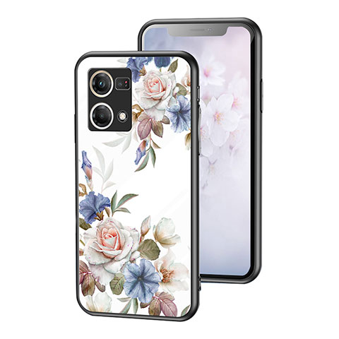 Funda Bumper Silicona Gel Espejo Flores Carcasa para Oppo Reno7 4G Blanco