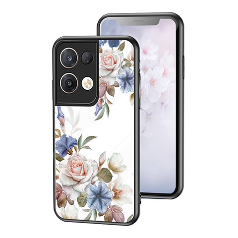 Funda Bumper Silicona Gel Espejo Flores Carcasa para Oppo Reno8 Pro 5G Blanco