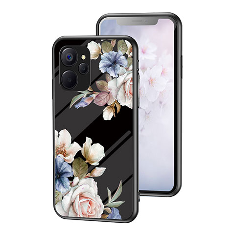 Funda Bumper Silicona Gel Espejo Flores Carcasa para Realme 10T 5G Negro