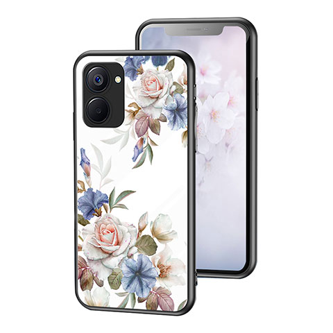 Funda Bumper Silicona Gel Espejo Flores Carcasa para Realme Q5x 5G Blanco