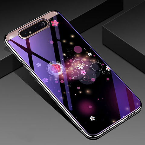 Funda Bumper Silicona Gel Espejo Flores Carcasa para Samsung Galaxy A80 Morado