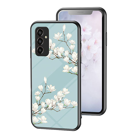 Funda Bumper Silicona Gel Espejo Flores Carcasa para Samsung Galaxy M13 4G Cian