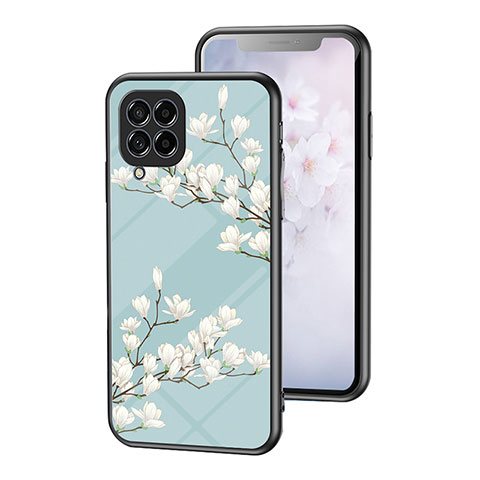 Funda Bumper Silicona Gel Espejo Flores Carcasa para Samsung Galaxy M53 5G Cian