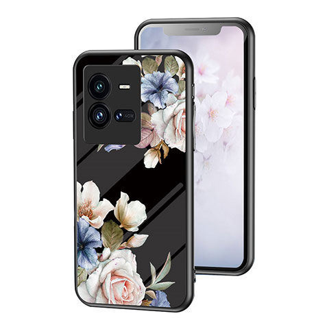 Funda Bumper Silicona Gel Espejo Flores Carcasa para Vivo iQOO 10 Pro 5G Negro