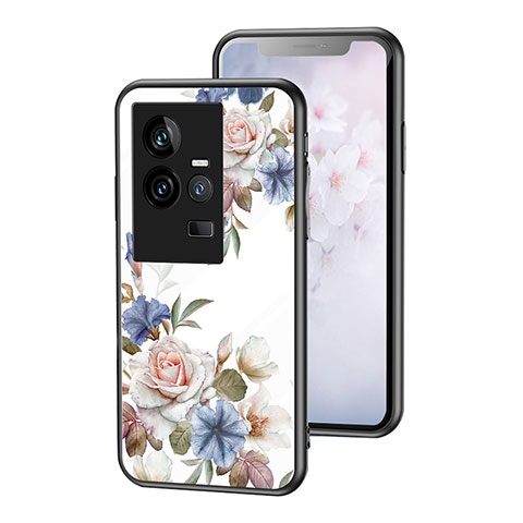 Funda Bumper Silicona Gel Espejo Flores Carcasa para Vivo iQOO 11 5G Blanco