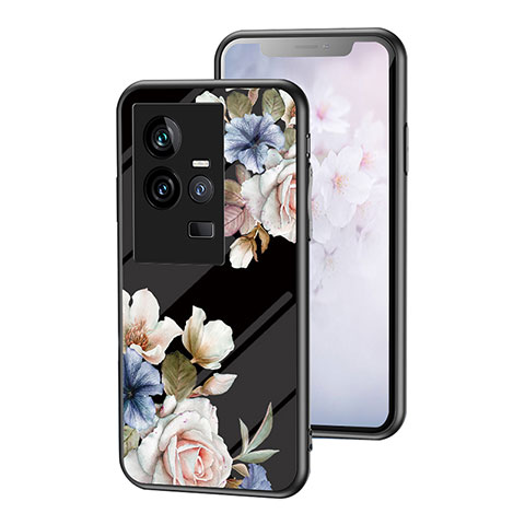 Funda Bumper Silicona Gel Espejo Flores Carcasa para Vivo iQOO 11 5G Negro