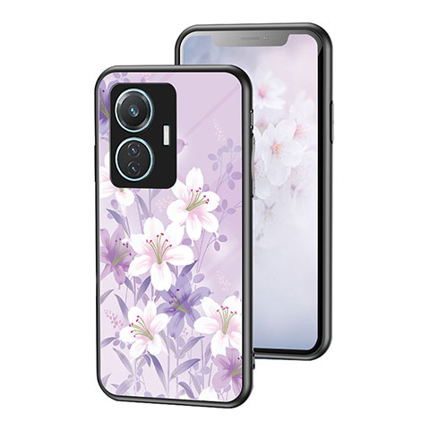 Funda Bumper Silicona Gel Espejo Flores Carcasa para Vivo T1 4G Purpura Claro